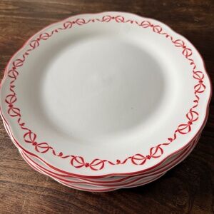 Set of Four Red Ribbon Eaton Dinner Plates